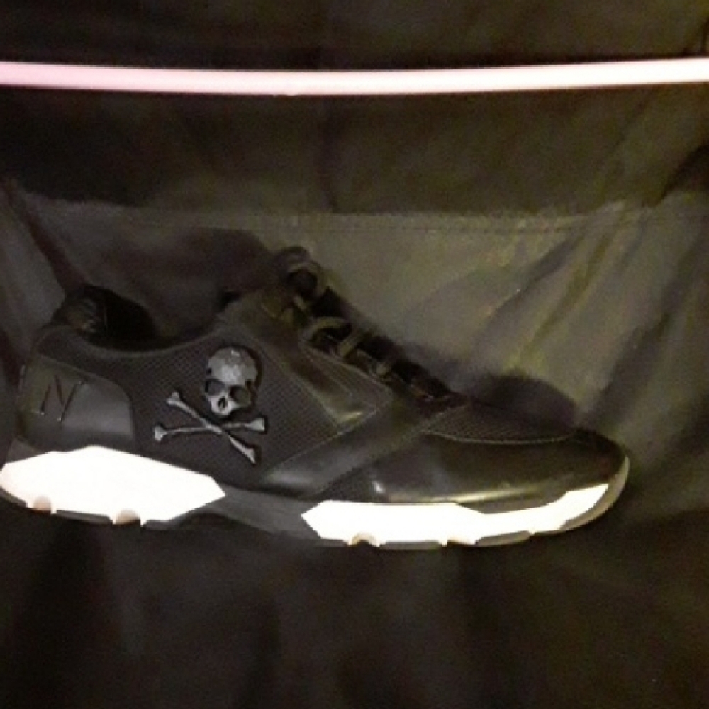 Philipp Plein Black and White Sneakers with Skull Design